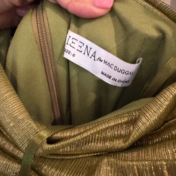 Mac Duggal One Shoulder Shimmering Olive Dress - Picture 7 of 9